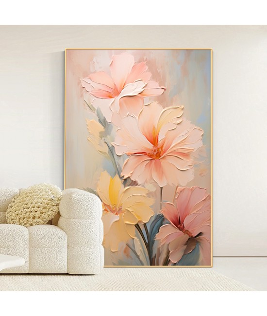 奶油風 花卉 晶瓷面掛畫 裝飾掛畫連鋁畫框 120X180CM